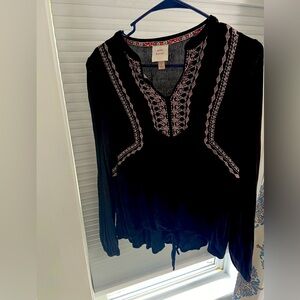 Black Tie-Front Blouse